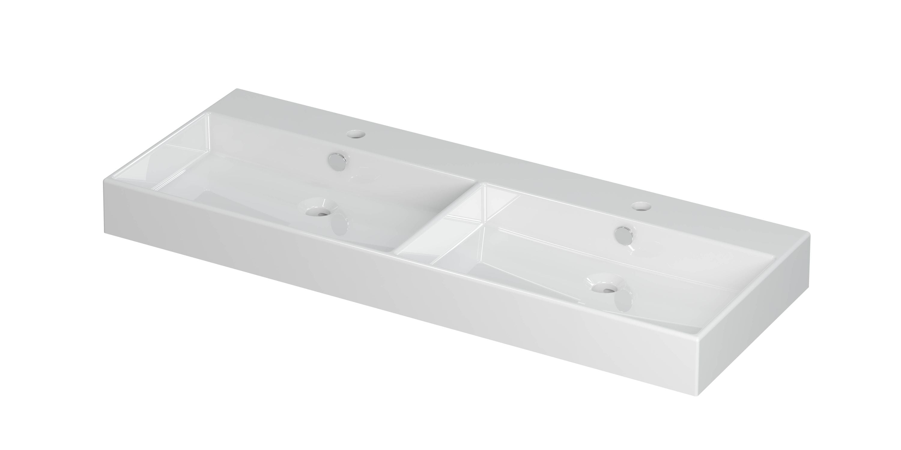 Ink Unlimited wastafel 120x45cm keramiek - dubbel - 2 kraangaten - glans wit