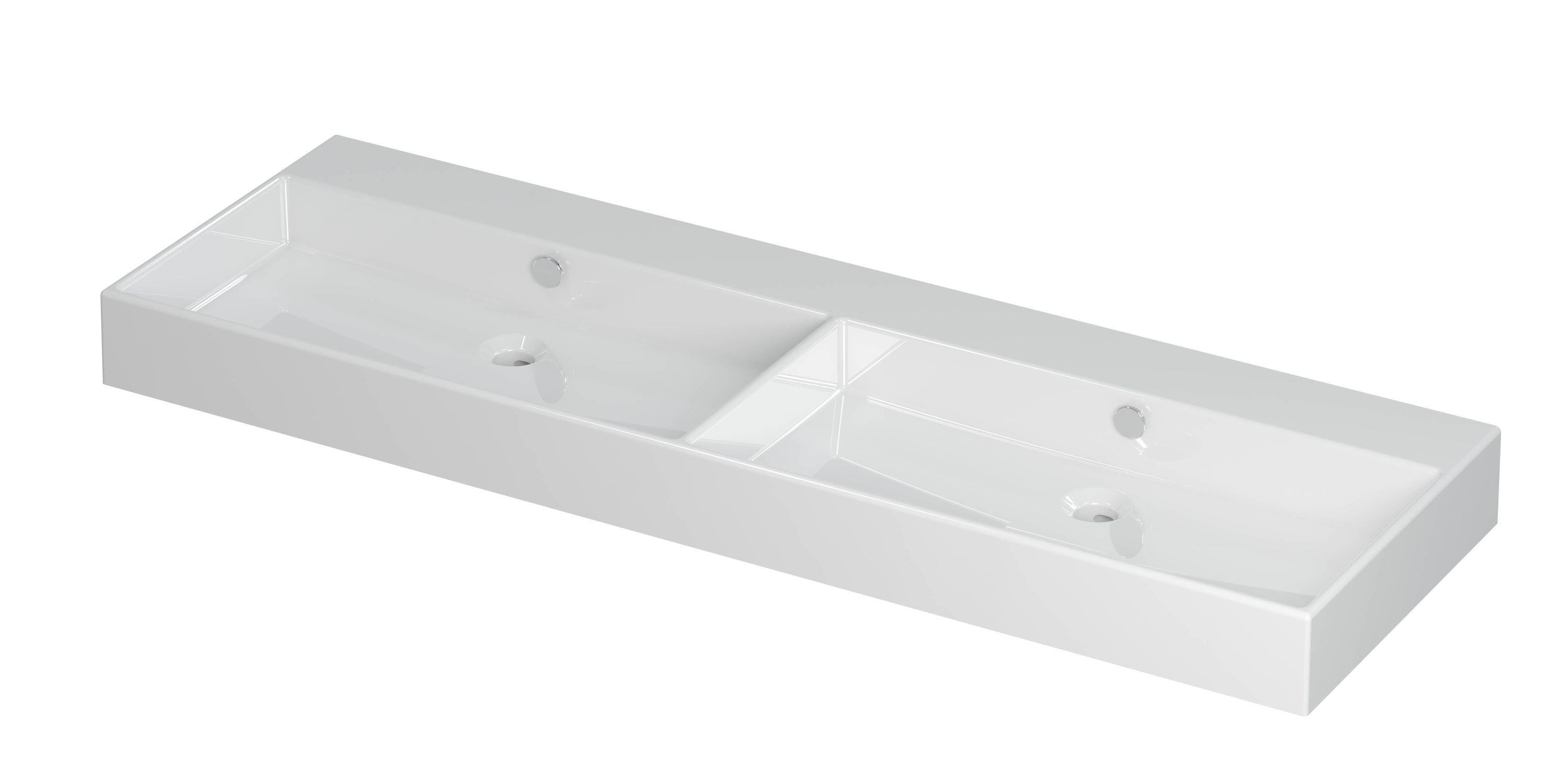 Ink Unlimited wastafel 140x45cm keramiek - dubbel - zonder kraangaten - glans wit