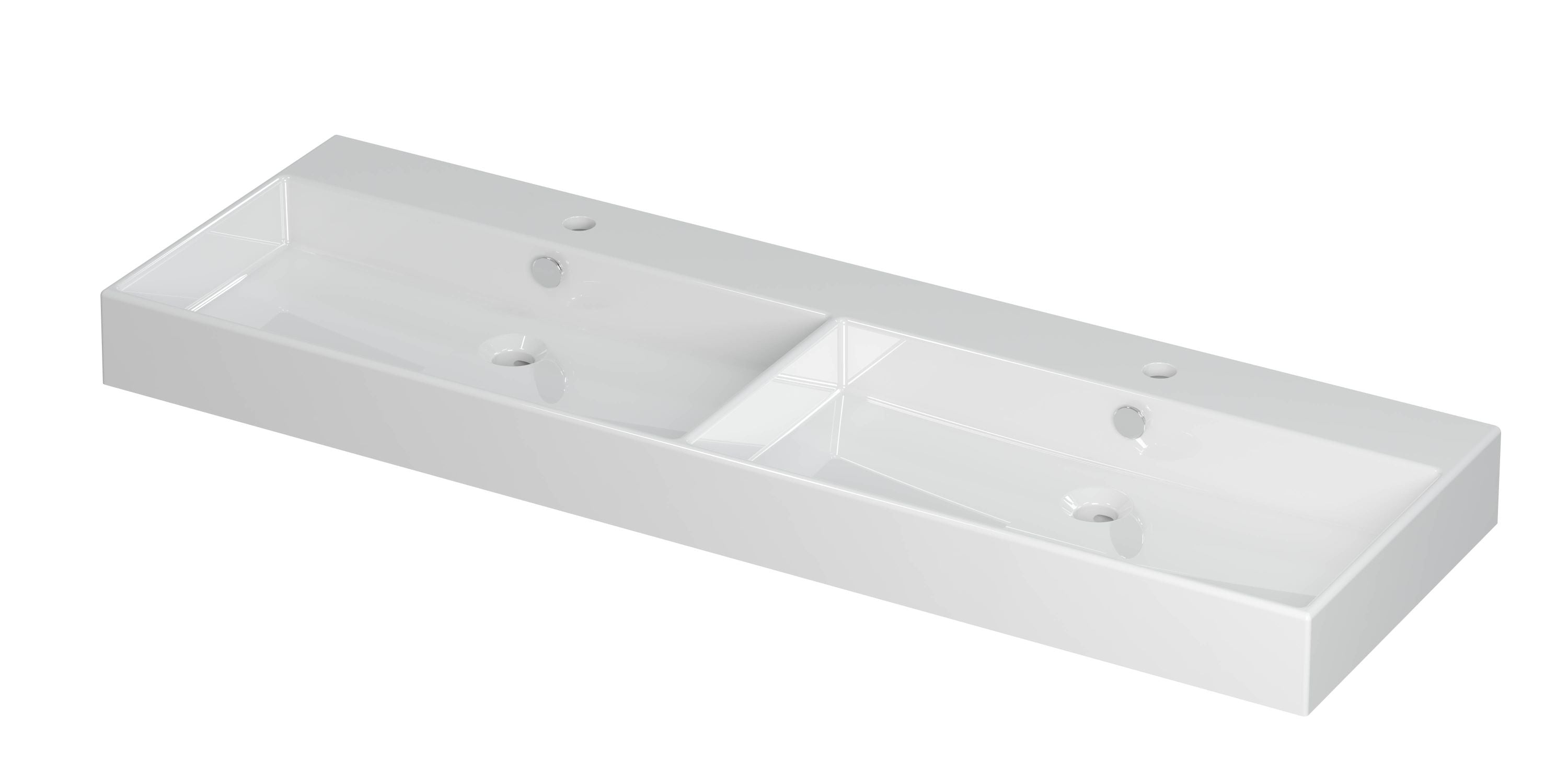 Ink Unlimited wastafel 140x45cm keramiek - dubbel - 2 kraangaten - glans wit