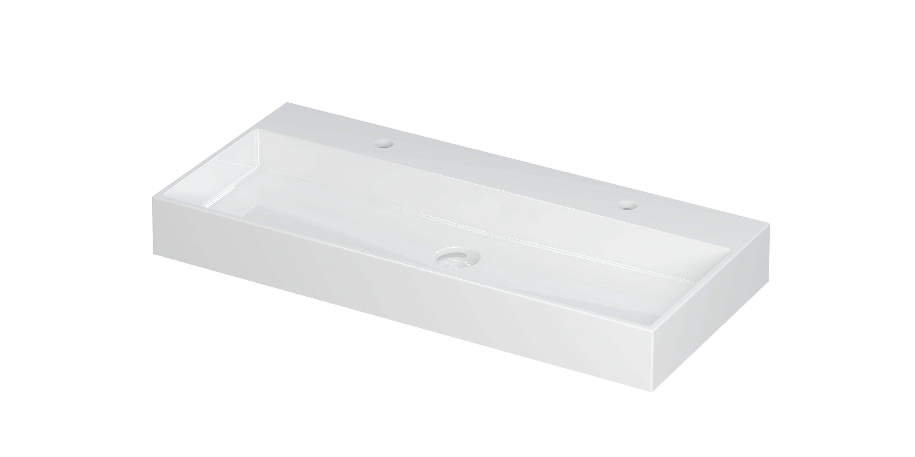 Ink United wastafel 100x45cm keramiek - centraal - 2 kraangaten - glans wit