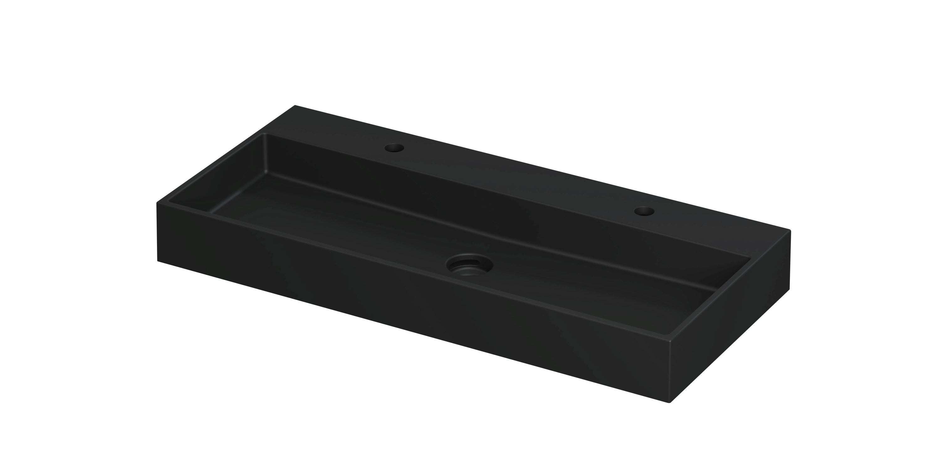 Ink United wastafel 100x45cm keramiek - centraal - 2 kraangaten - mat zwart