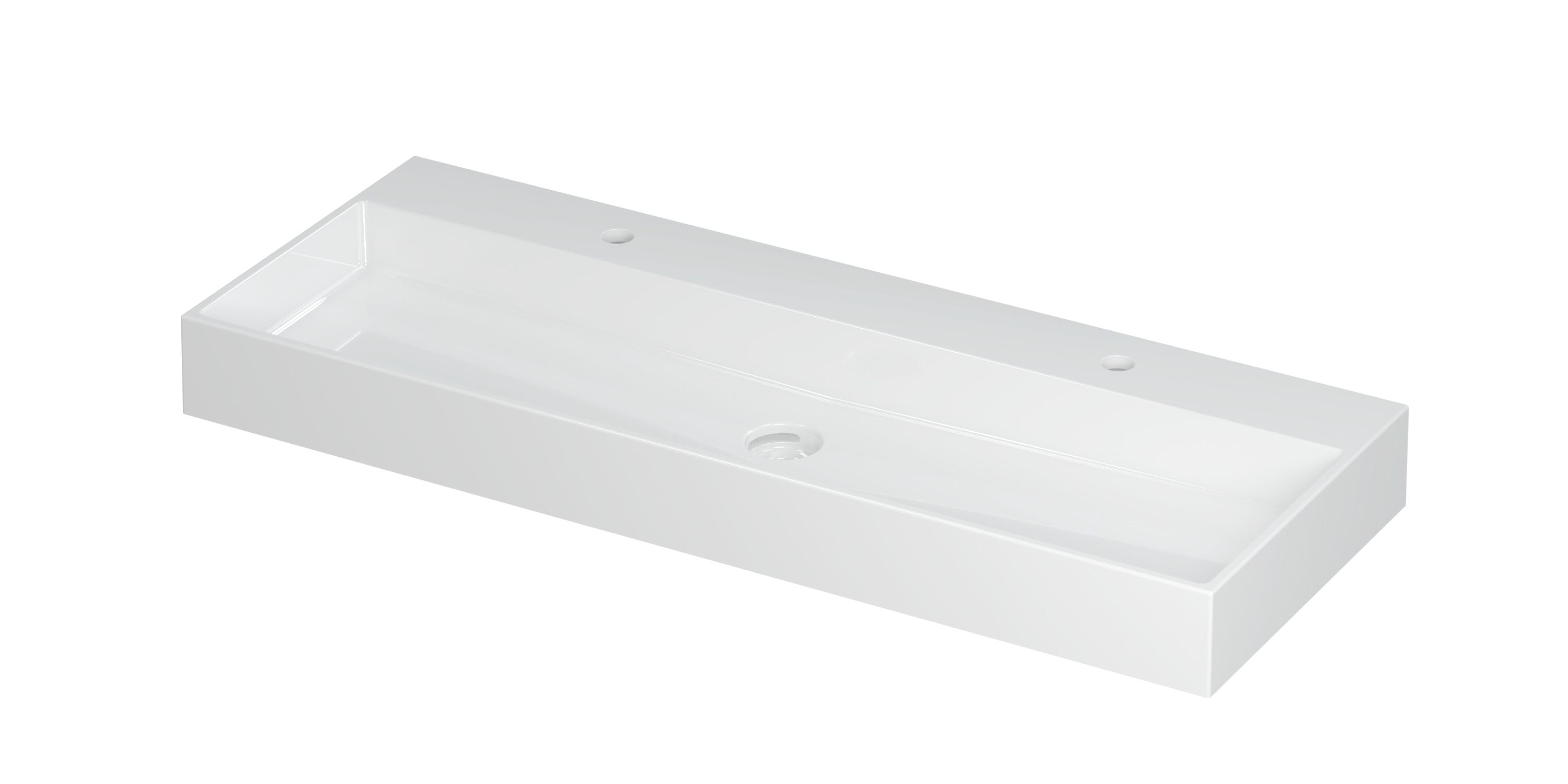 Ink United wastafel 120x45cm keramiek - centraal - 2 kraangaten - glans wit
