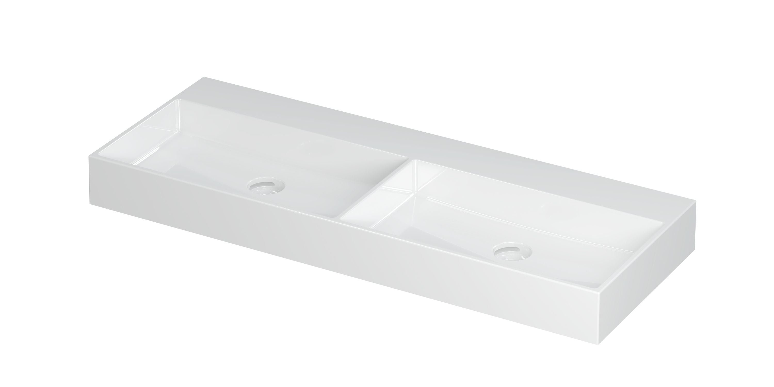 Ink United wastafel 120x45cm keramiek - dubbel - zonder kraangaten - glans wit