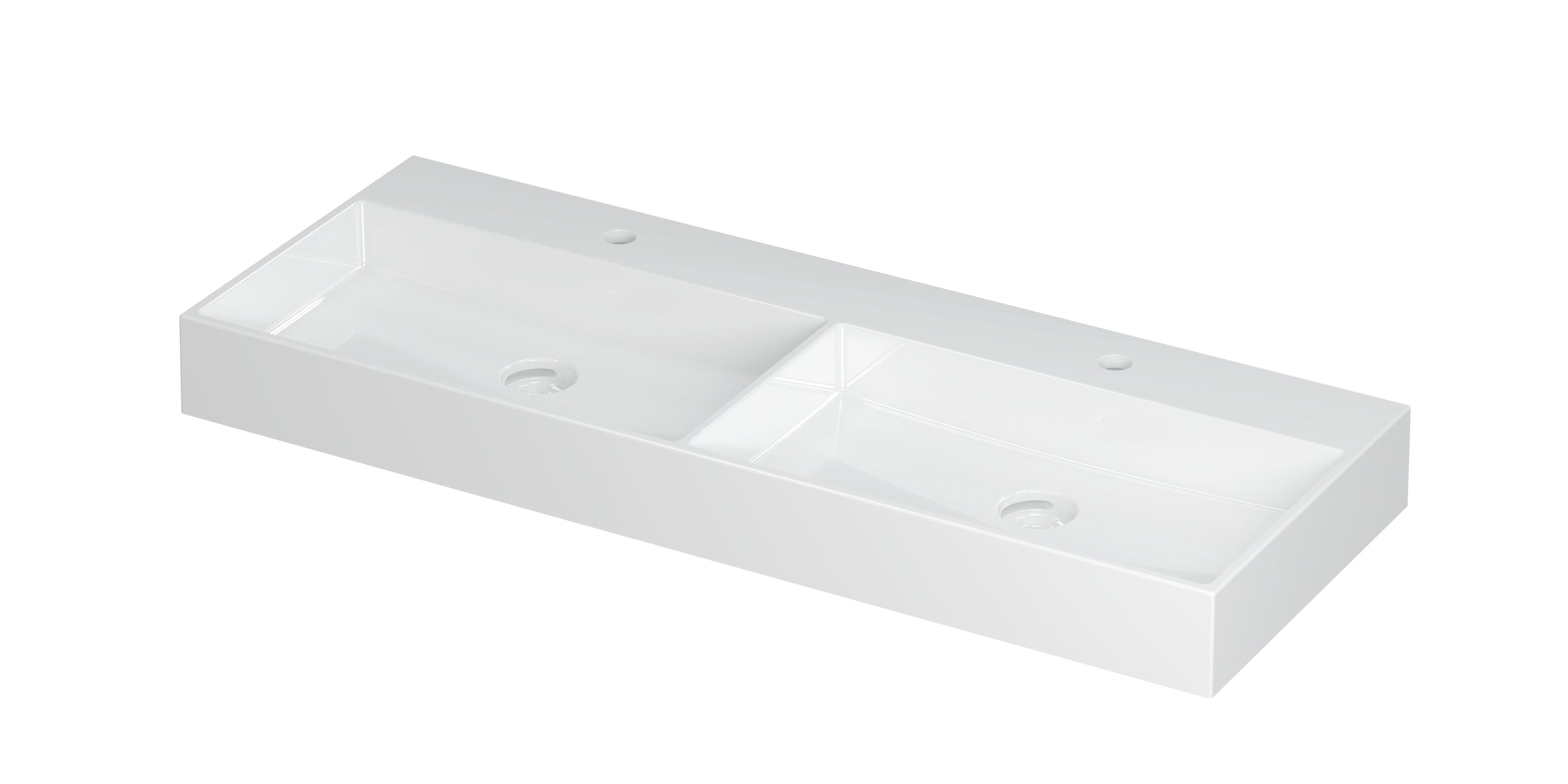 Ink United wastafel 120x45cm keramiek - dubbel - 2 kraangaten - glans wit