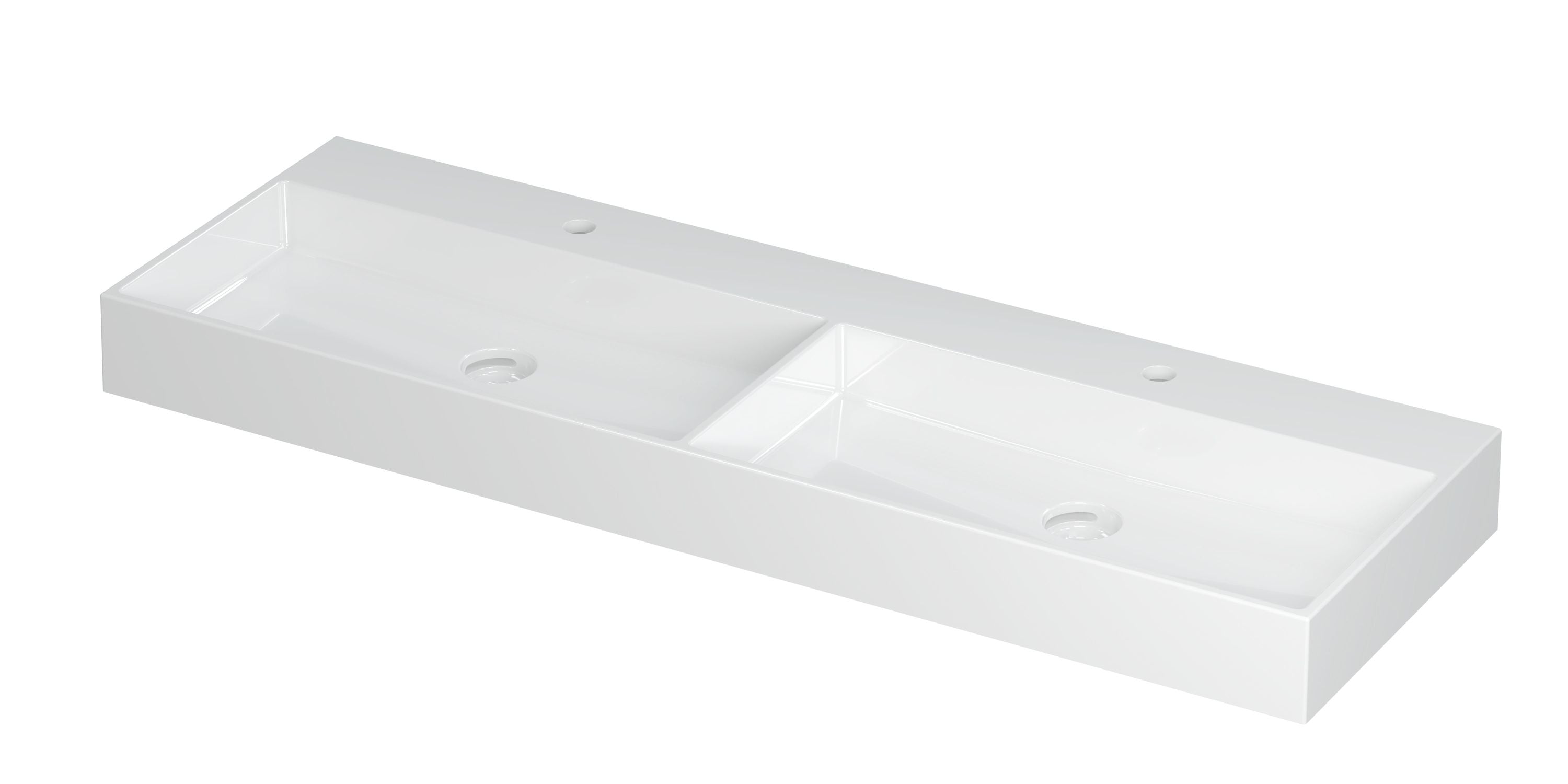 Ink United wastafel 140x45cm keramiek - dubbel - 2 kraangaten - glans wit
