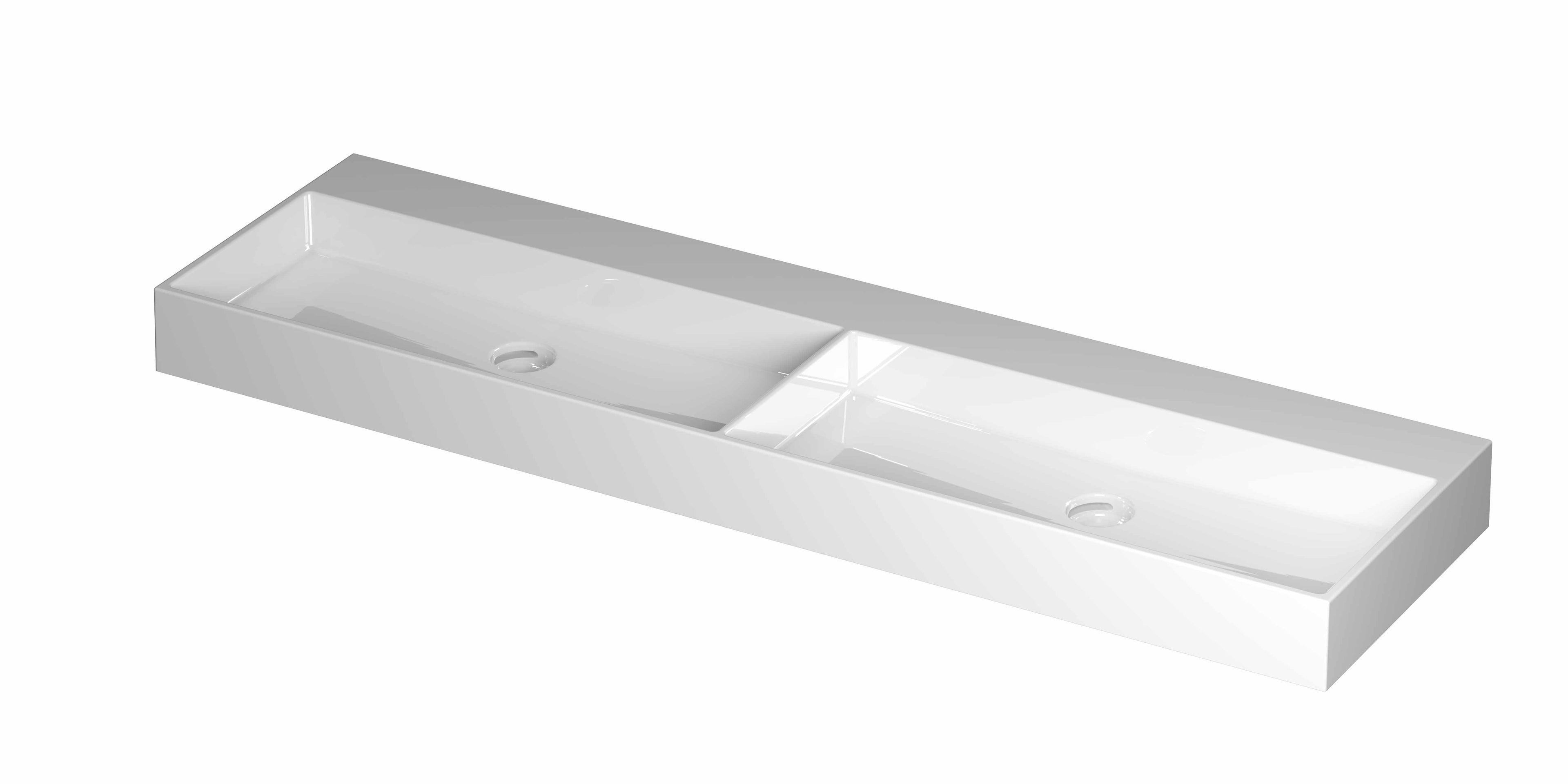 Ink United wastafel 160x45cm keramiek - dubbel - zonder kraangaten - glans wit