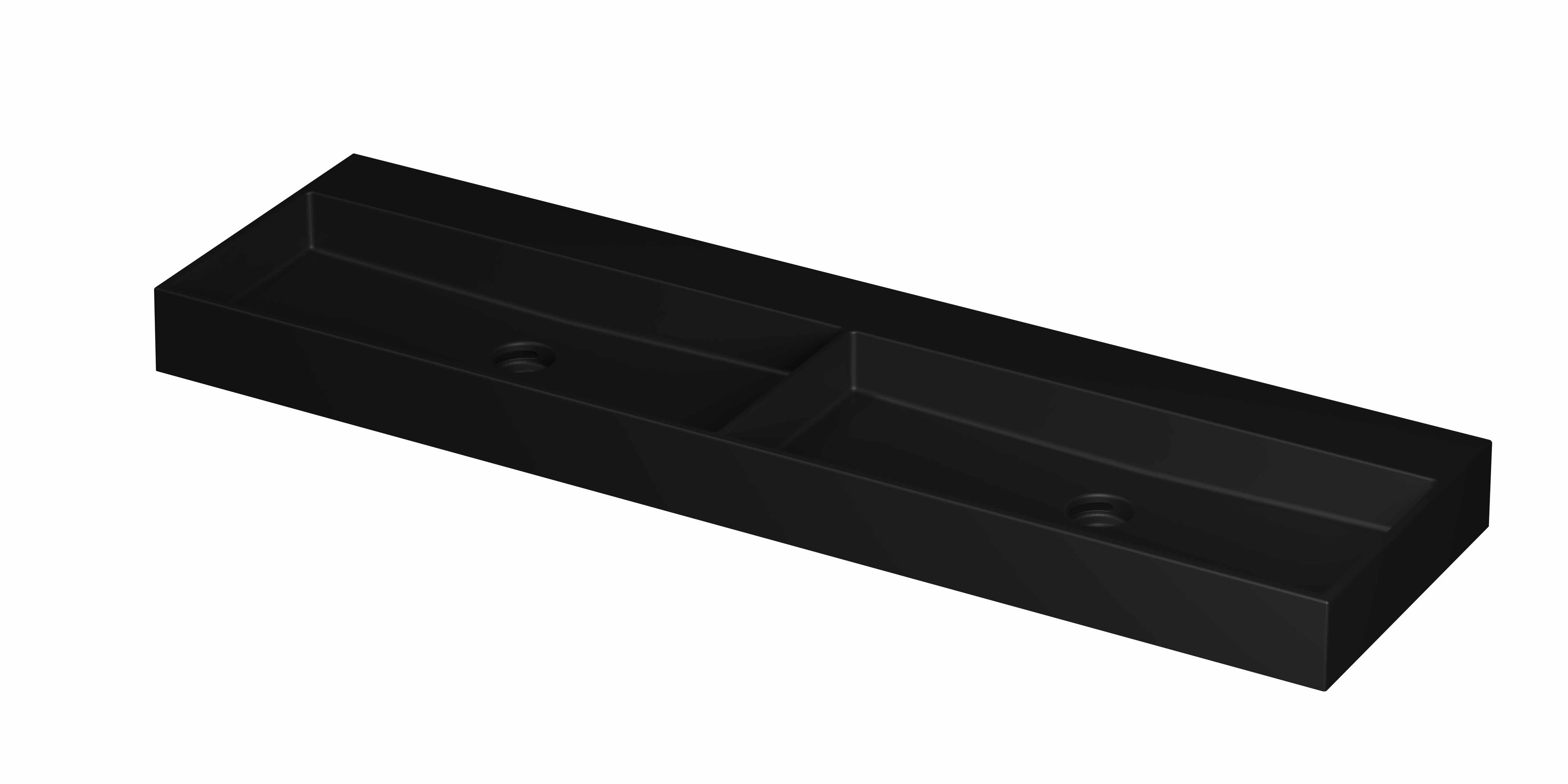 Ink United wastafel 160x45cm keramiek - dubbel - 2 kraangaten - mat zwart