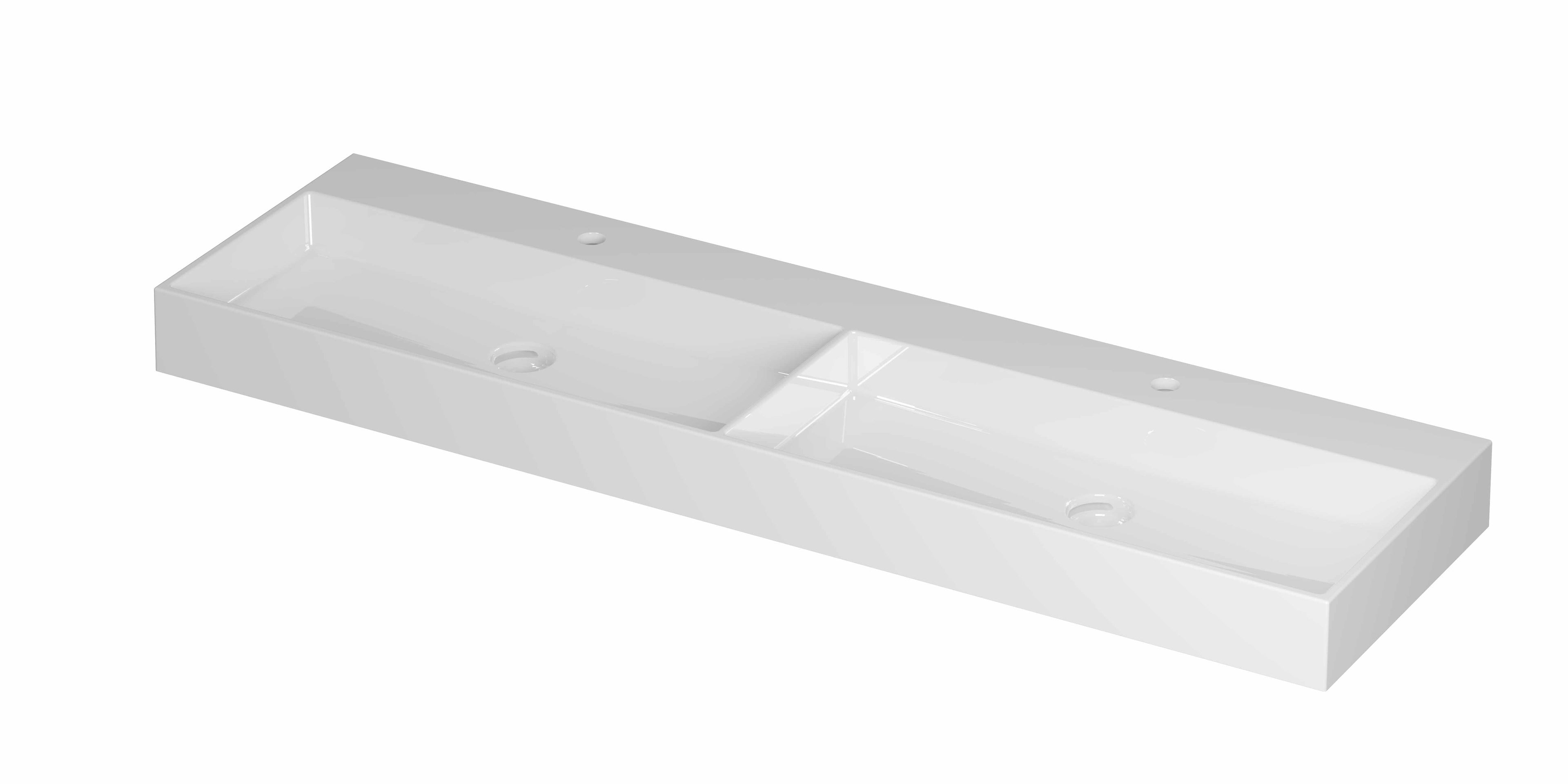 Ink United wastafel 160x45cm keramiek - dubbel - 2 kraangaten - glans wit
