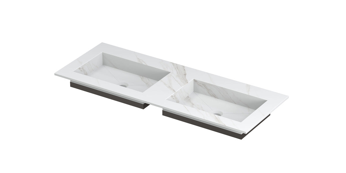 Ink Post meubelwastafel 120x45cm keramische slab - dubbel - zonder kraangaten - calacatta mat