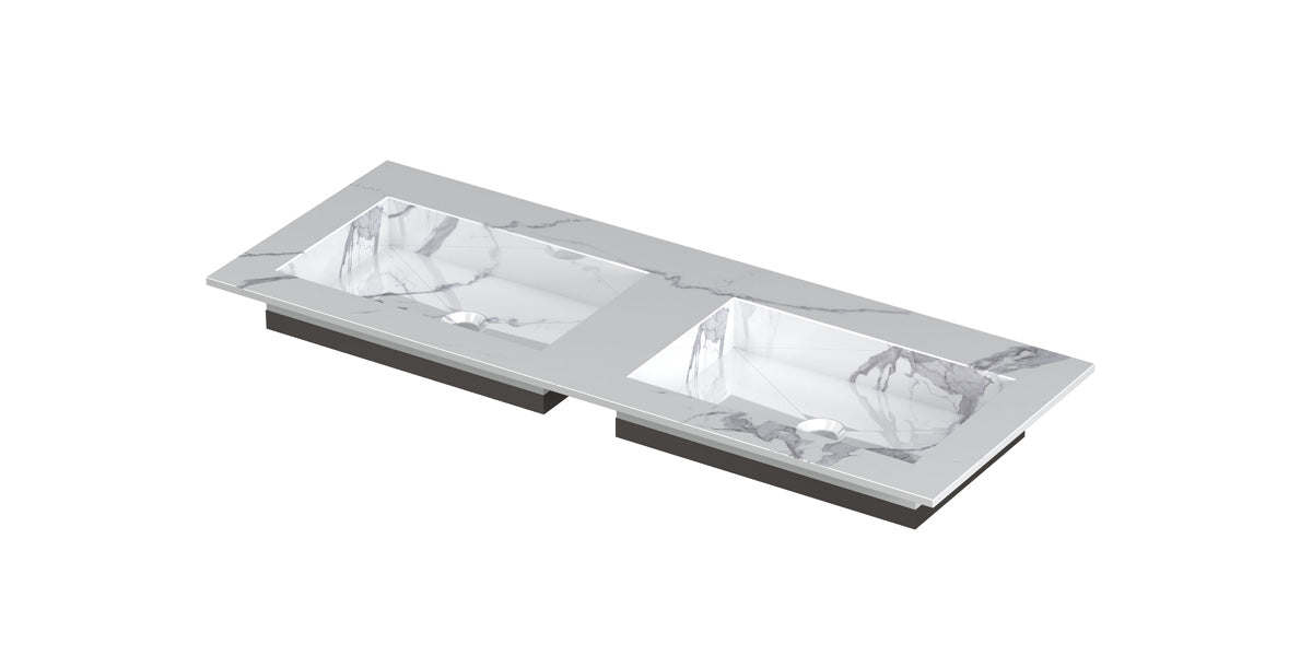 Ink Post meubelwastafel 120x45cm keramische slab - dubbel - zonder kraangaten - statuario glans