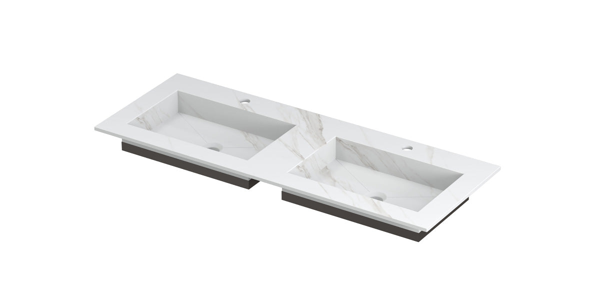 Ink Post meubelwastafel 120x45cm keramische slab - dubbel - 2 kraangaten - calacatta mat