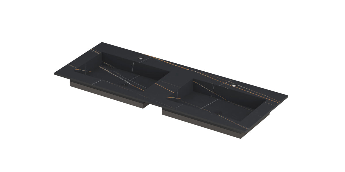 Ink Post meubelwastafel 120x45cm keramische slab - dubbel - 2 kraangaten - lauren black mat