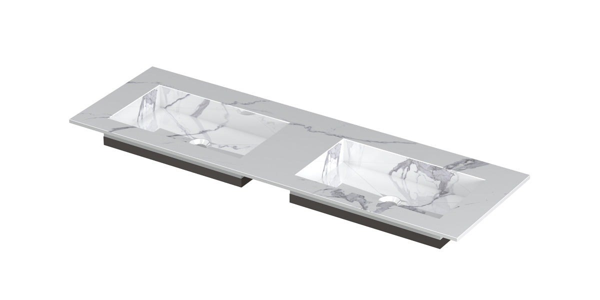 Ink Post meubelwastafel 140x45cm keramische slab - dubbel - zonder kraangaten - statuario glans