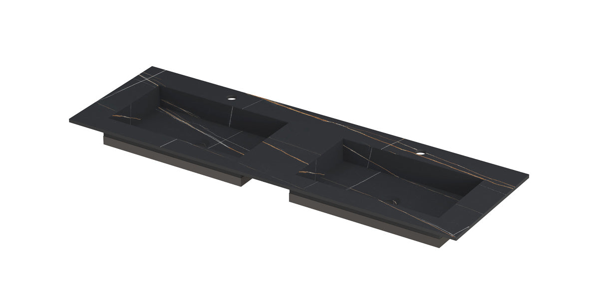 Ink Post meubelwastafel 140x45cm keramische slab - dubbel - 2 kraangaten - lauren black mat