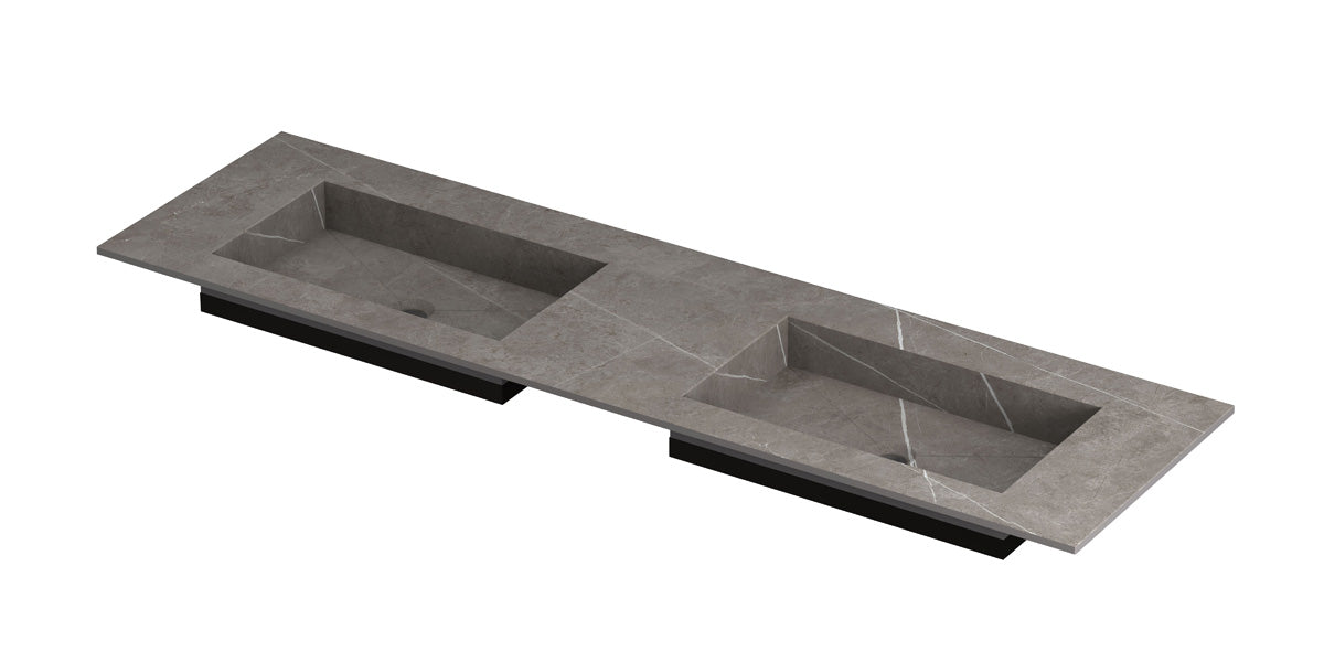Ink Post meubelwastafel 160x45cm keramische slab - dubbel - zonder kraangaten - armani grey mat