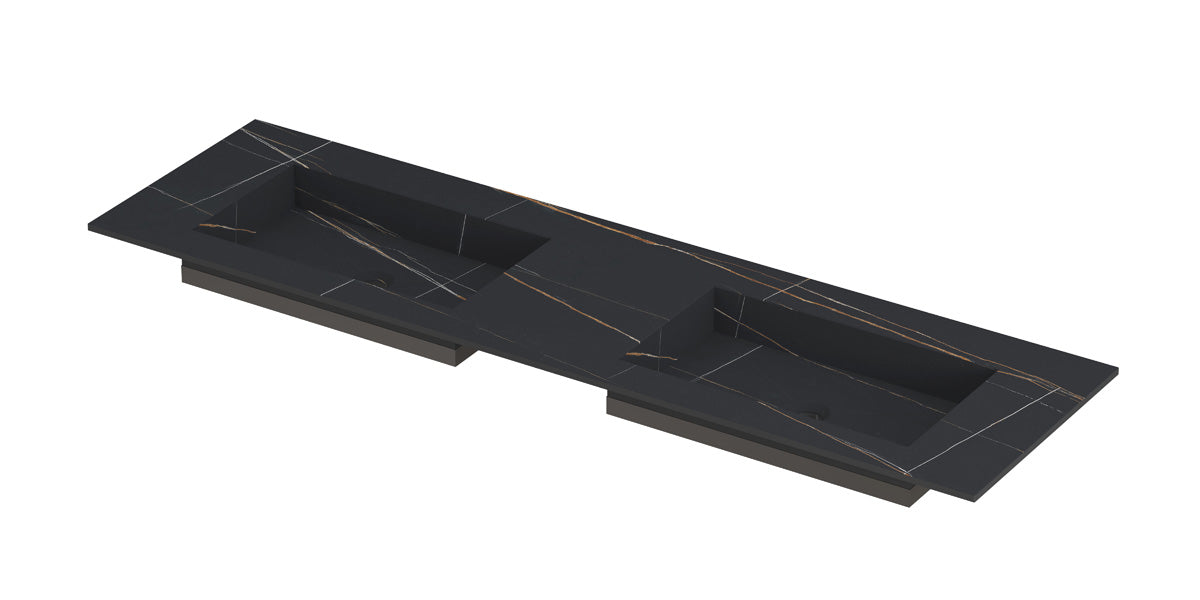 Ink Post meubelwastafel 160x45cm keramische slab - dubbel - zonder kraangaten - lauren black mat