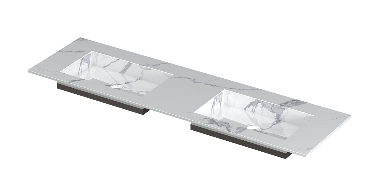 Ink Post meubelwastafel 160x45cm keramische slab - dubbel - zonder kraangaten - statuario glans