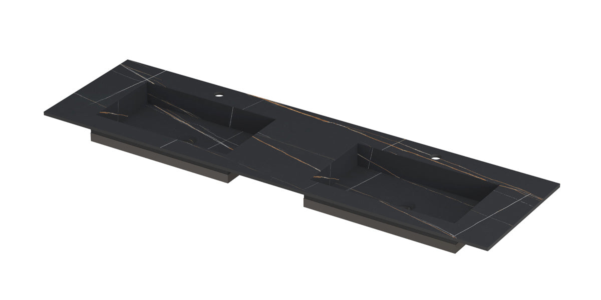 Ink Post meubelwastafel 160x45cm keramische slab - dubbel - 2 kraangaten - lauren black mat