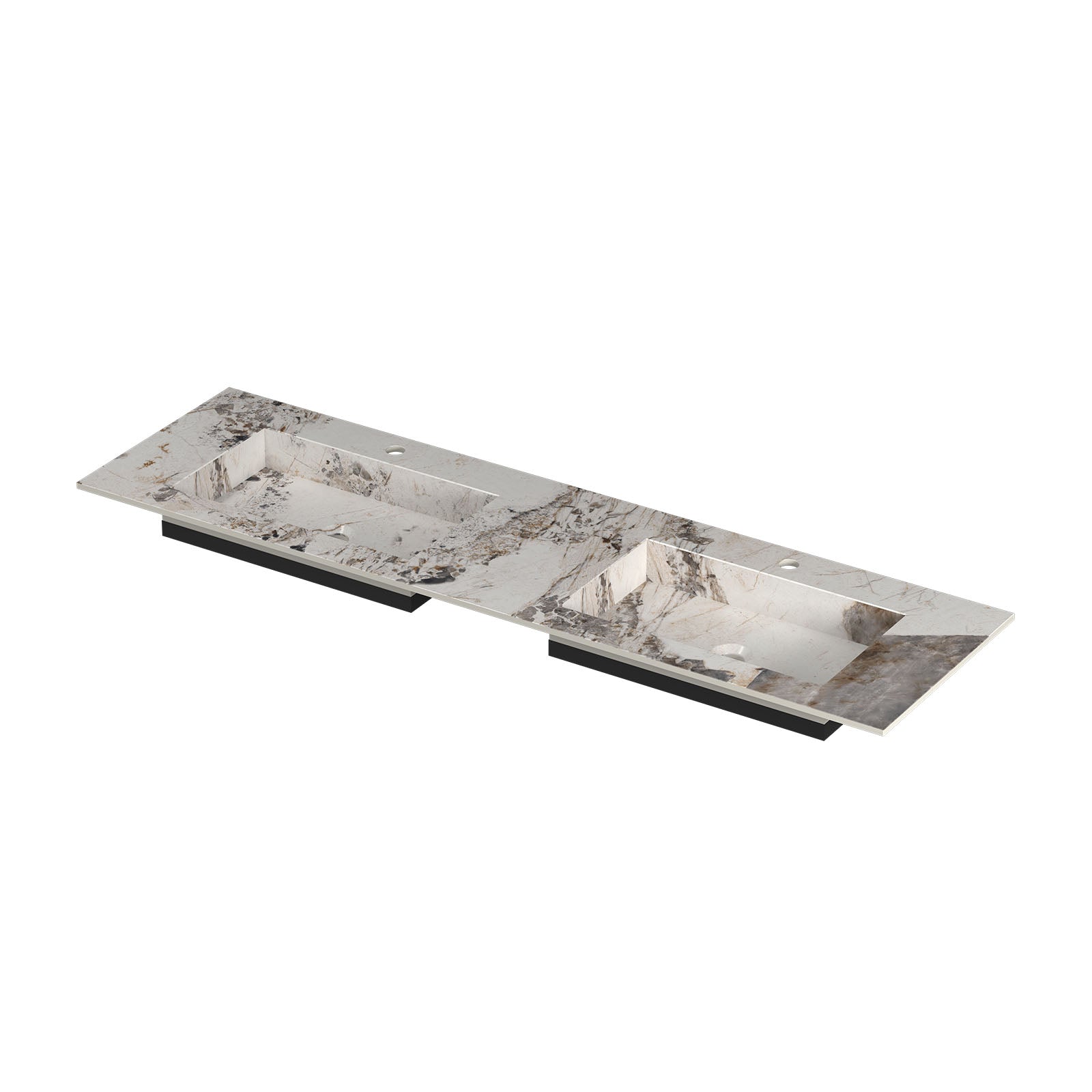 Ink Post meubelwastafel 160x45cm keramische slab - dubbel - 2 kraangaten - Island Glossy