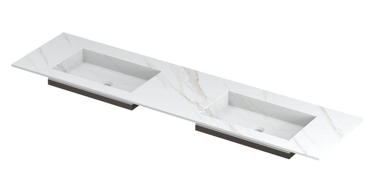 Ink Post meubelwastafel 180x45cm keramische slab - dubbel - zonder kraangaten - calacatta mat