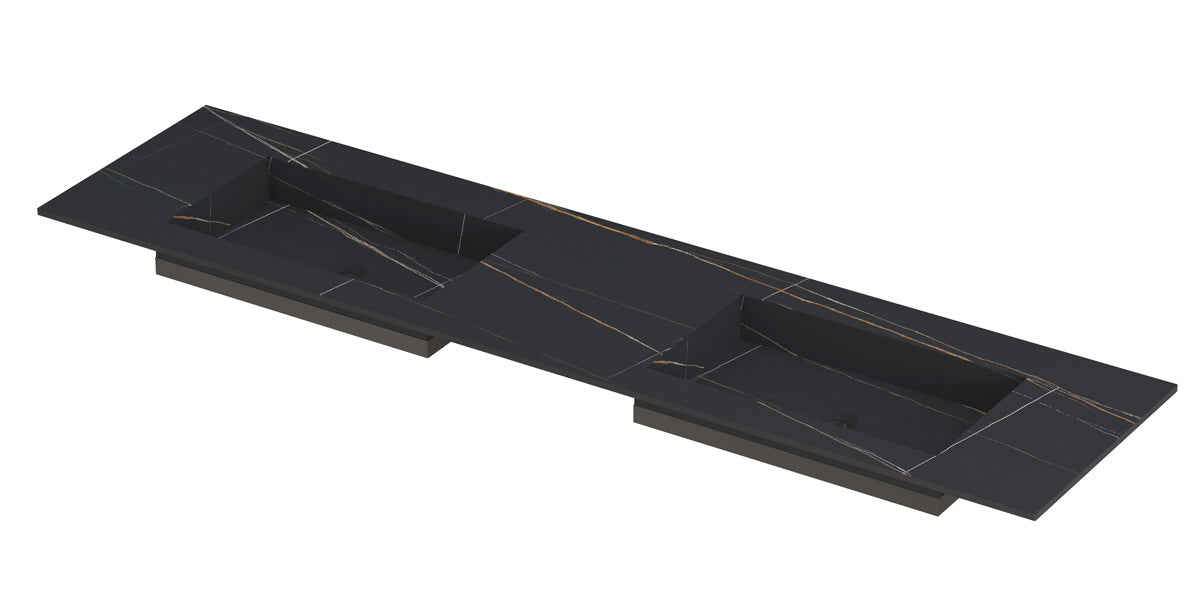 Ink Post meubelwastafel 180x45cm keramische slab - dubbel - zonder kraangaten - lauren black mat