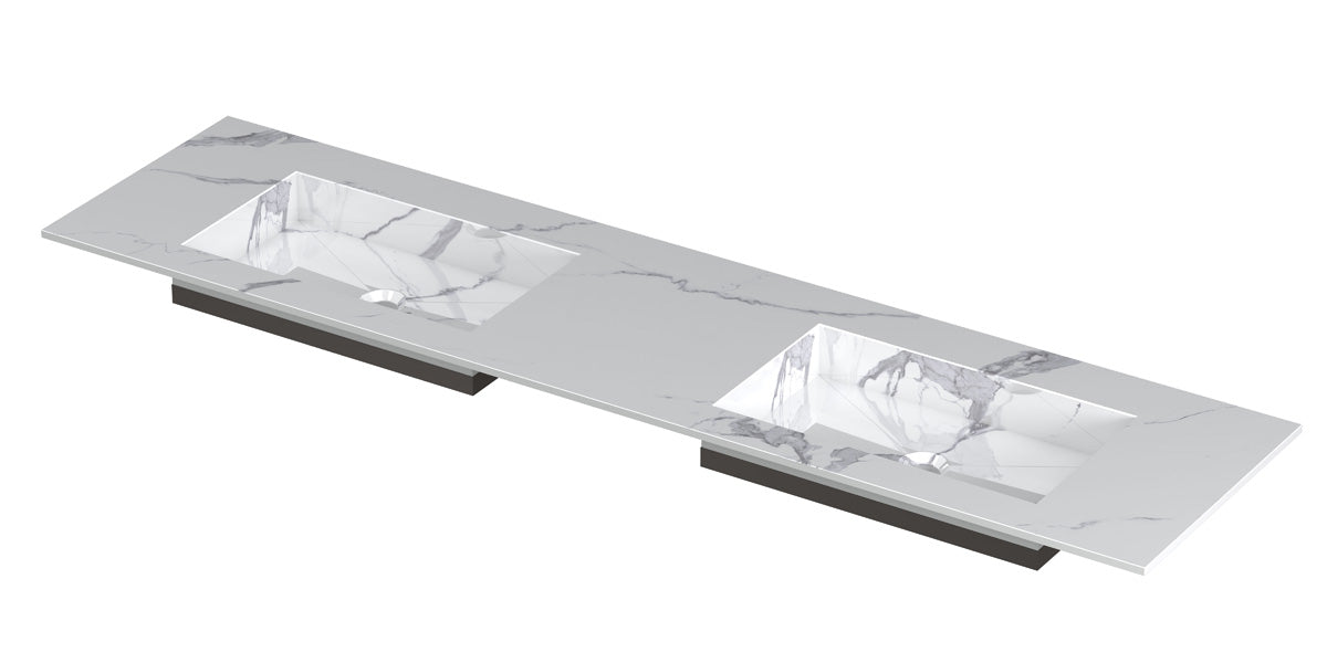 Ink Post meubelwastafel 180x45cm keramische slab - dubbel - zonder kraangaten - statuario glans