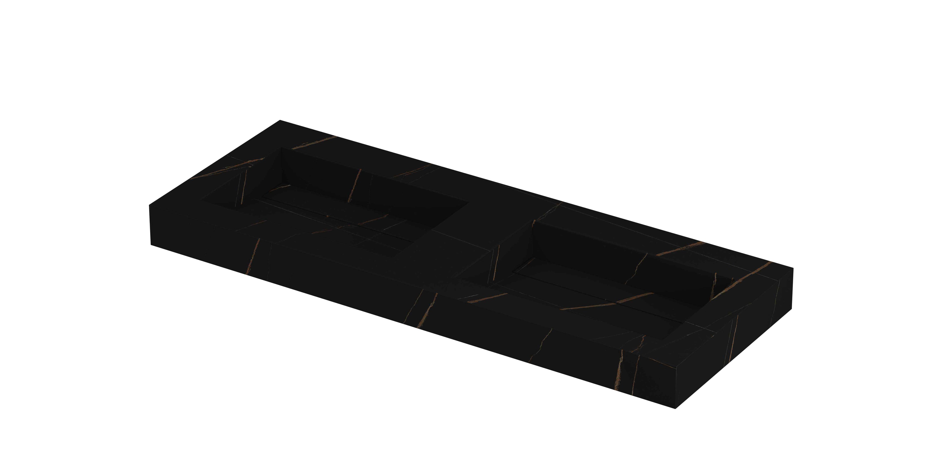 Ink Pitch meubelwastafel 120x45cm keramische slab - dubbel - zonder kraangaten - lauren black mat