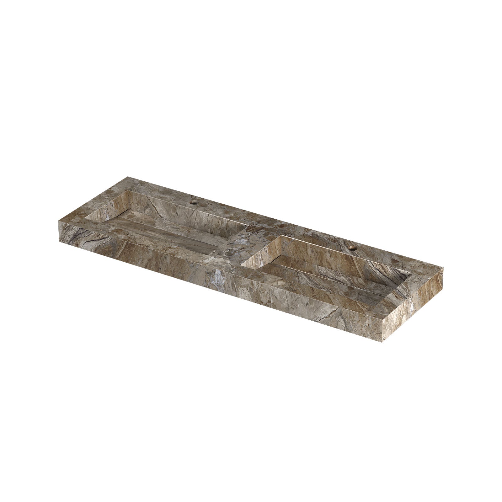 Ink Pitch meubelwastafel 140x45cm keramische slab - dubbel - 2 kraangaten - Earth Glossy