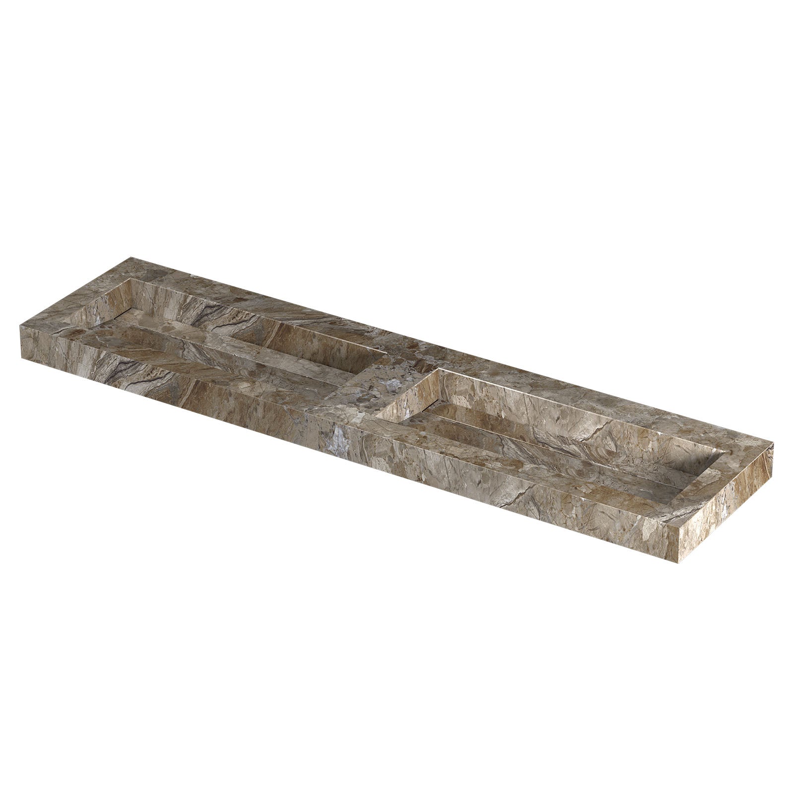 Ink Pitch meubelwastafel 180x45cm keramische slab - dubbel - zonder kraangaten - Earth Glossy