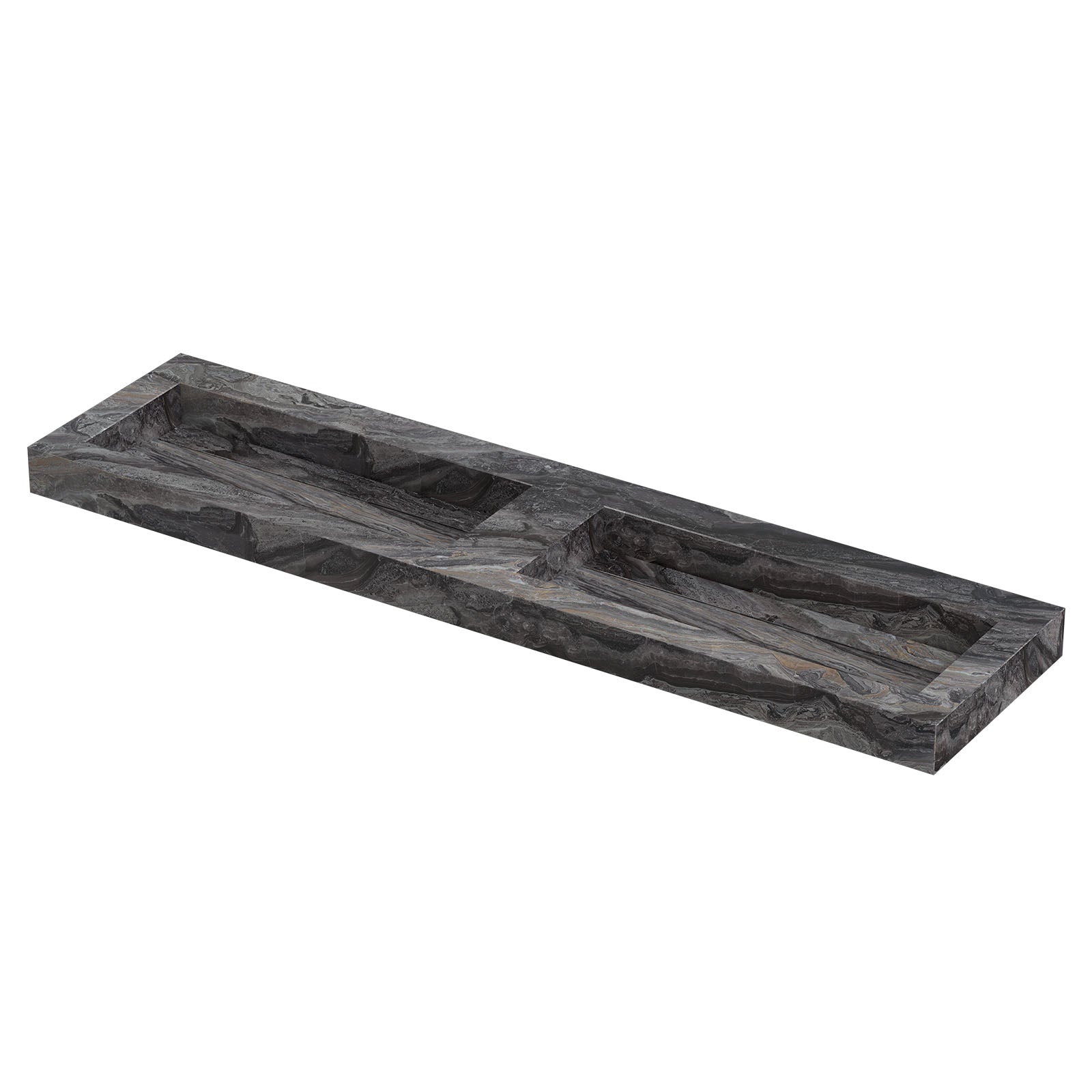 Ink Pitch meubelwastafel 180x45cm keramische slab - dubbel - zonder kraangaten - Venice Brown Glossy