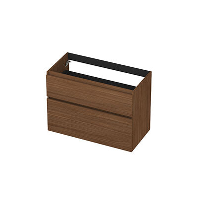 Ink onderkast 90x45cm - greeploos - 2 lades asymmetrisch - warm walnoot