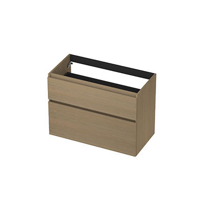 Ink onderkast 90x45cm - greeploos - 2 lades asymmetrisch - olijf eiken
