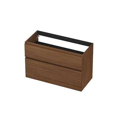 Ink onderkast 100x45cm - greeploos - 2 lades asymmetrisch - warm walnoot
