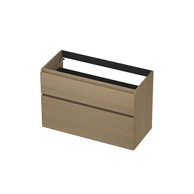 Ink onderkast 100x45cm - greeploos - 2 lades asymmetrisch - olijf eiken