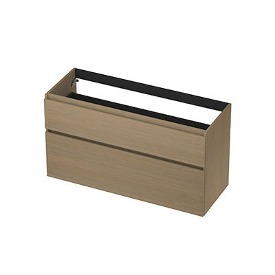 Ink onderkast 120x45cm - greeploos - 2 lades asymmetrisch - olijf eiken
