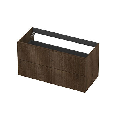 Ink onderkast 100x45cm - opbouwgreep - 2 lades - verticaal gefreesd - fineer chocolate