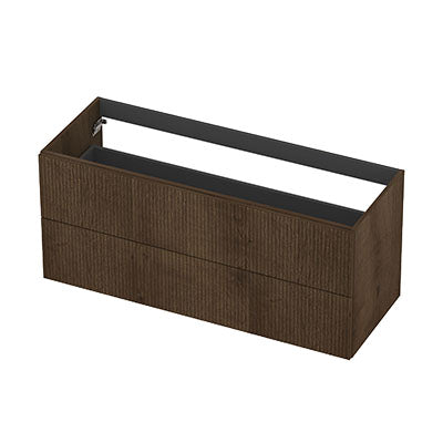 Ink onderkast 120x45cm - opbouwgreep - 2 lades - verticaal gefreesd - fineer chocolate