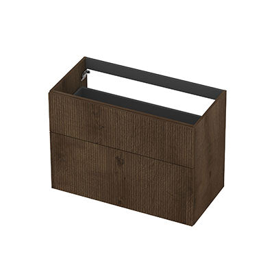 Ink onderkast 90x45cm - opbouwgreep - 2 lades asymmetrisch - verticaal gefreesd - fineer chocolate