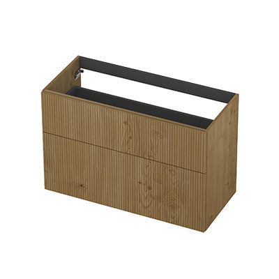 Ink onderkast 100x45cm - opbouwgreep - 2 lades asymmetrisch - verticaal gefreesd - fineer natur