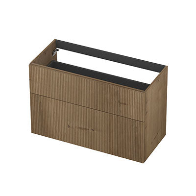 Ink onderkast 100x45cm - opbouwgreep - 2 lades asymmetrisch - verticaal gefreesd - fineer ash grey