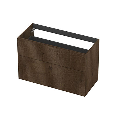 Ink onderkast 100x45cm - opbouwgreep - 2 lades asymmetrisch - verticaal gefreesd - fineer chocolate