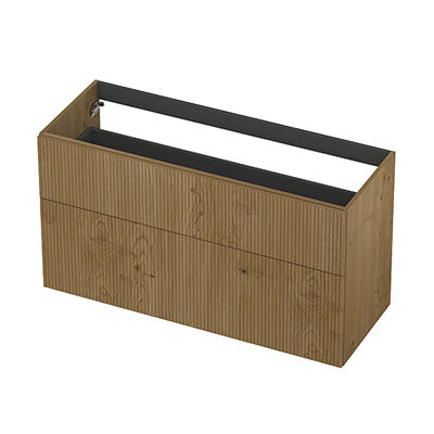 Ink onderkast 120x45cm - opbouwgreep - 2 lades asymmetrisch - verticaal gefreesd - fineer natur