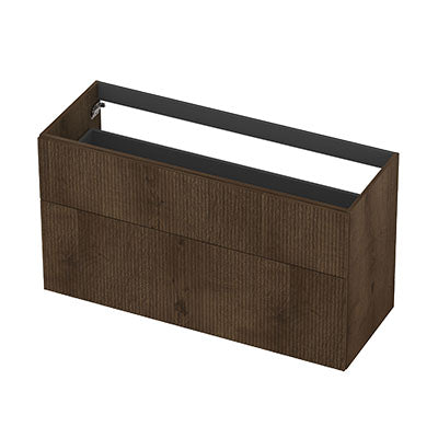 Ink onderkast 120x45cm - opbouwgreep - 2 lades asymmetrisch - verticaal gefreesd - fineer chocolate