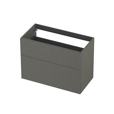 Ink onderkast 90x45cm - opbouwgreep - 2 lades asymmetrisch - verticaal gefreesd - mat beton groen