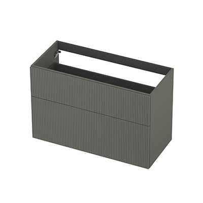 Ink onderkast 100x45cm - opbouwgreep - 2 lades asymmetrisch - verticaal gefreesd - mat beton groen