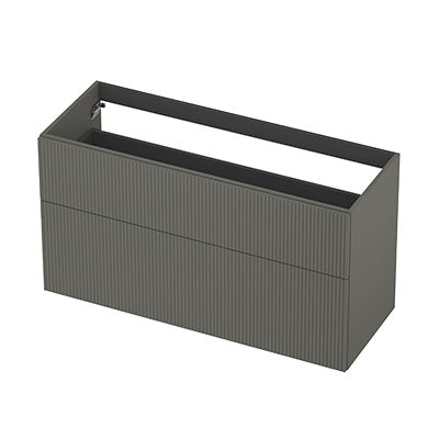 Ink onderkast 120x45cm - opbouwgreep - 2 lades asymmetrisch - verticaal gefreesd - mat beton groen