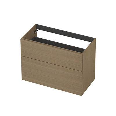 Ink onderkast 90x45cm - opbouwgreep - 2 lades asymmetrisch - olijf eiken