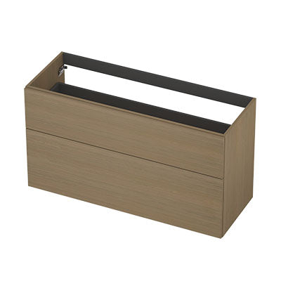 Ink onderkast 120x45cm - opbouwgreep - 2 lades asymmetrisch - olijf eiken
