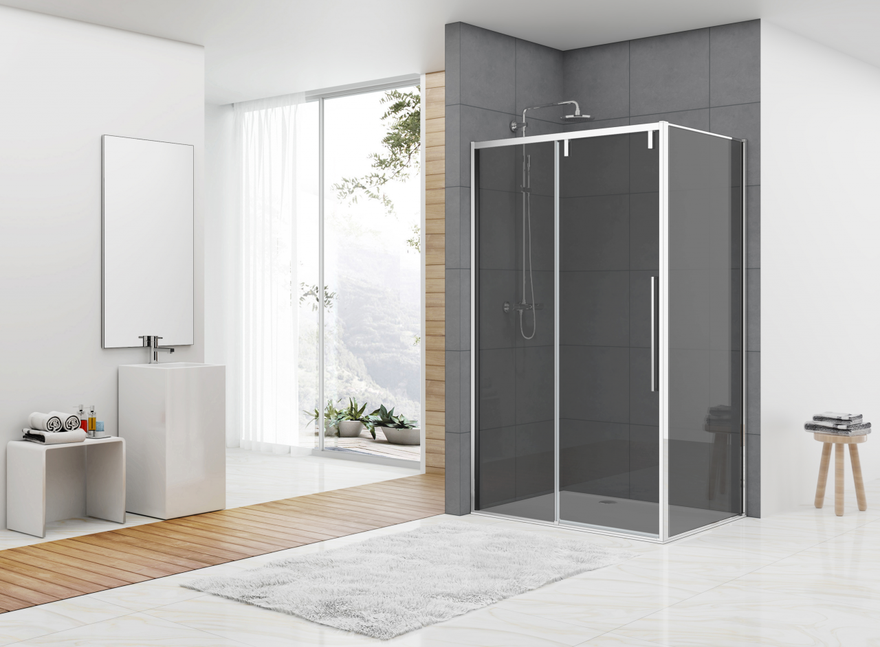 Van Rijn ST06350 douchecabine schuifdeur zij-instap - 140x100cm - rookglas- chroom