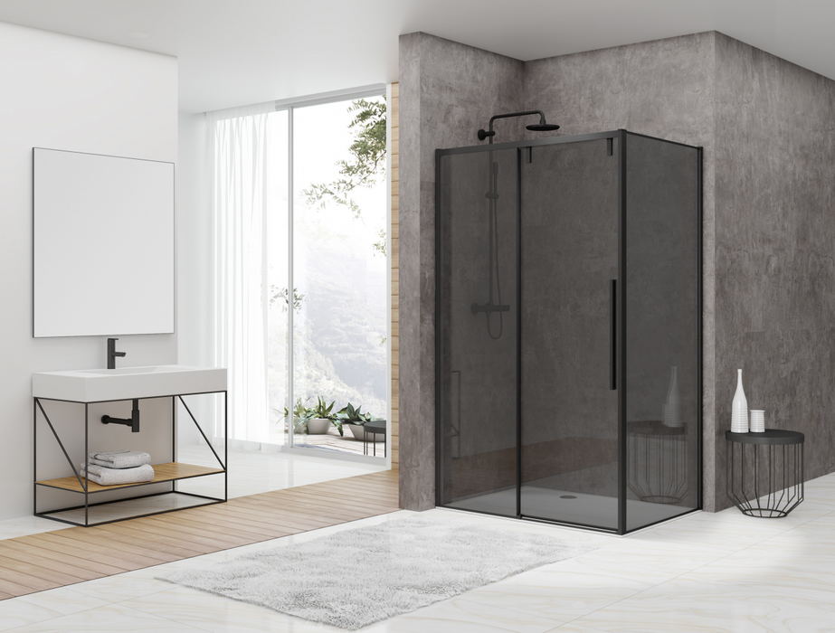 Van Rijn ST06350 douchecabine schuifdeur zij-instap - 120x90cm - rookglas - zwart